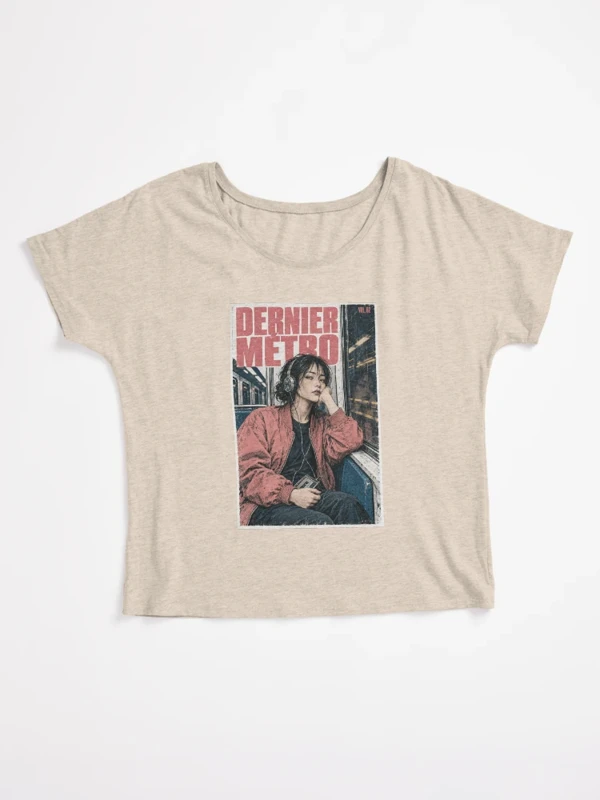Dernier métro — Portrait au casque, nuit rétro sur T-shirt coupe relax · Crème