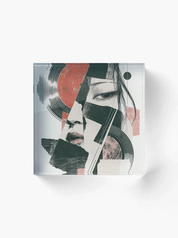 Interférences — Visage abstrait et sillons de vinyle sur Bloc acrylique