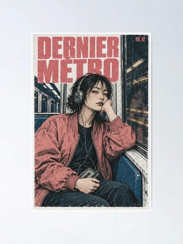 Dernier métro — Portrait au casque, nuit rétro sur Poster