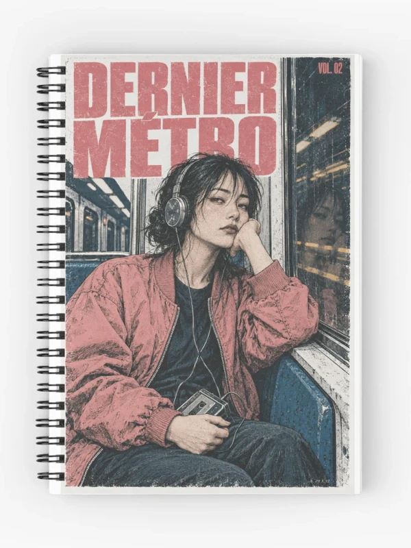 Dernier métro — Portrait au casque, nuit rétro sur Cahier à spirale
