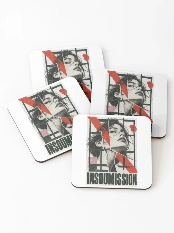 Insoumission — Portrait rebelle, rouge et vert sur Dessous de verre (lot de 4)