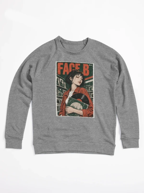Face B — Portrait de disquaire au vinyle sur Sweatshirt léger · Gris chiné