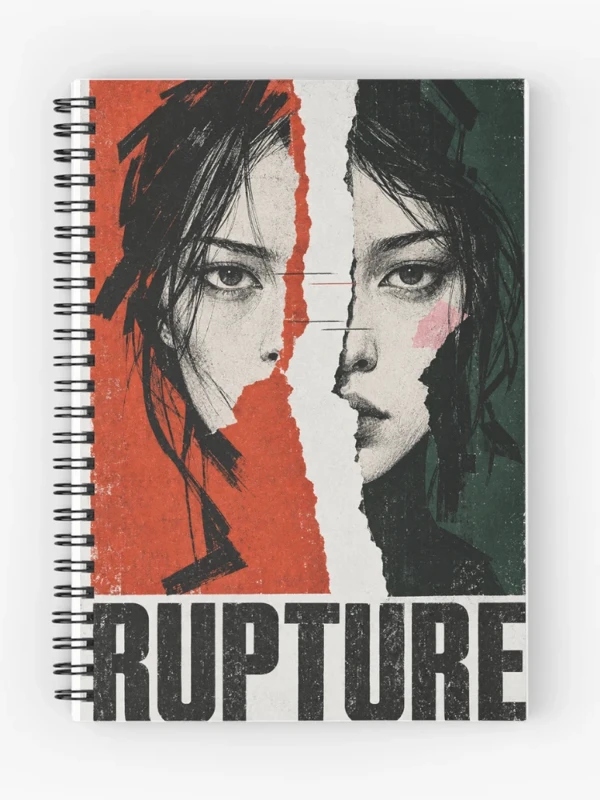Rupture — Portrait déchiré, rouge et vert sombre sur Cahier à spirale