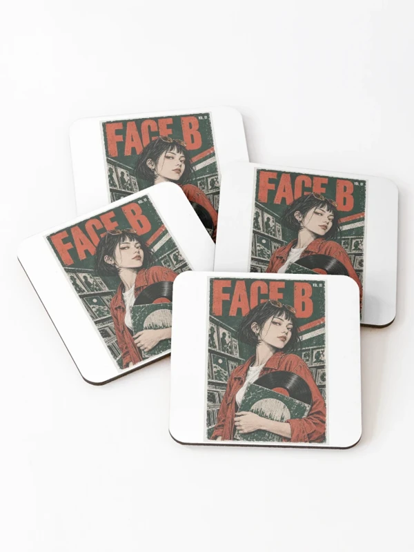 Face B — Portrait de disquaire au vinyle sur Dessous de verre (lot de 4)