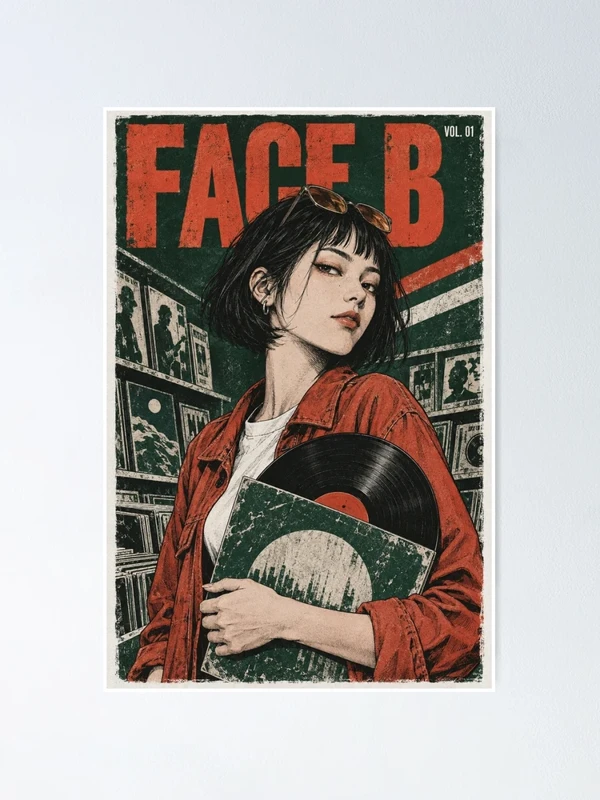 Face B — Portrait de disquaire au vinyle sur Poster