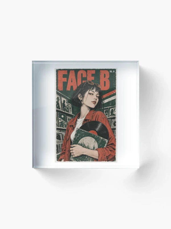 Face B — Portrait de disquaire au vinyle sur Bloc acrylique
