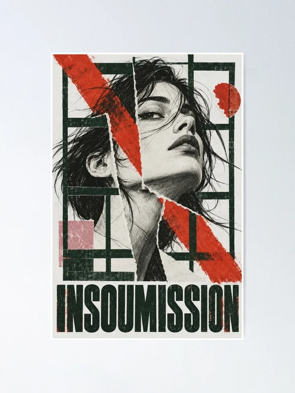 Insoumission — Portrait rebelle, rouge et vert sur Poster