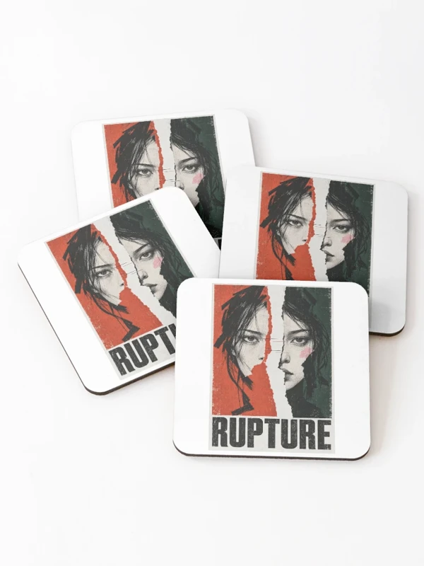 Rupture — Portrait déchiré, rouge et vert sombre sur Dessous de verre (lot de 4)