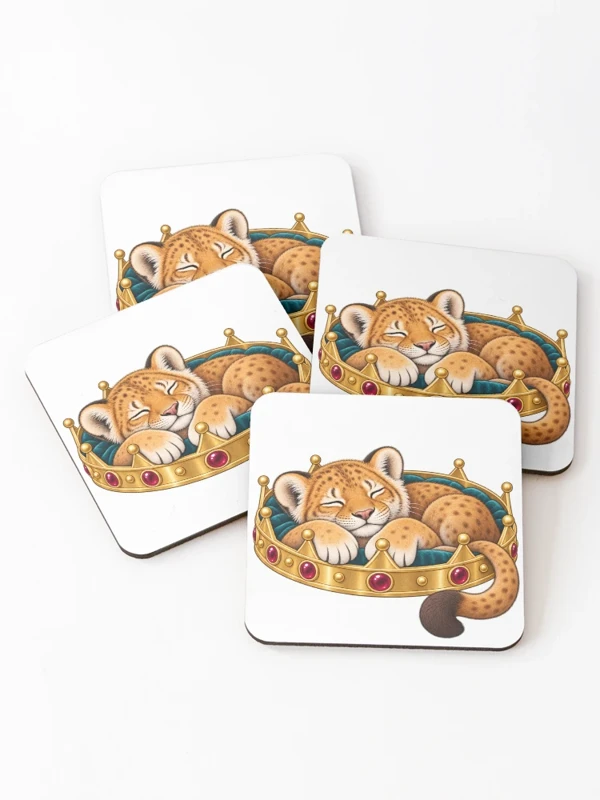 Lionceau endormi dans une couronne royale sur Dessous de verre (lot de 4)