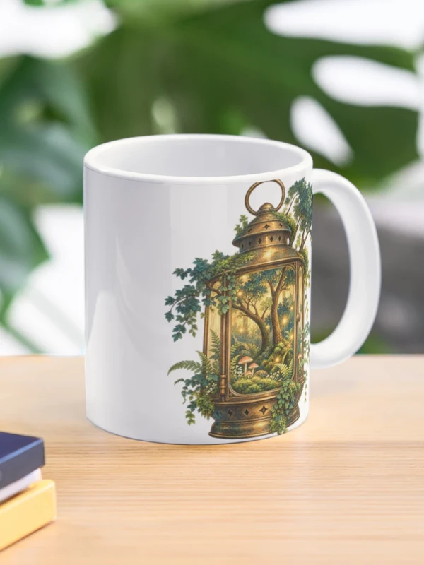 Une forêt lumineuse dans une lanterne ancienne sur Mug classique
