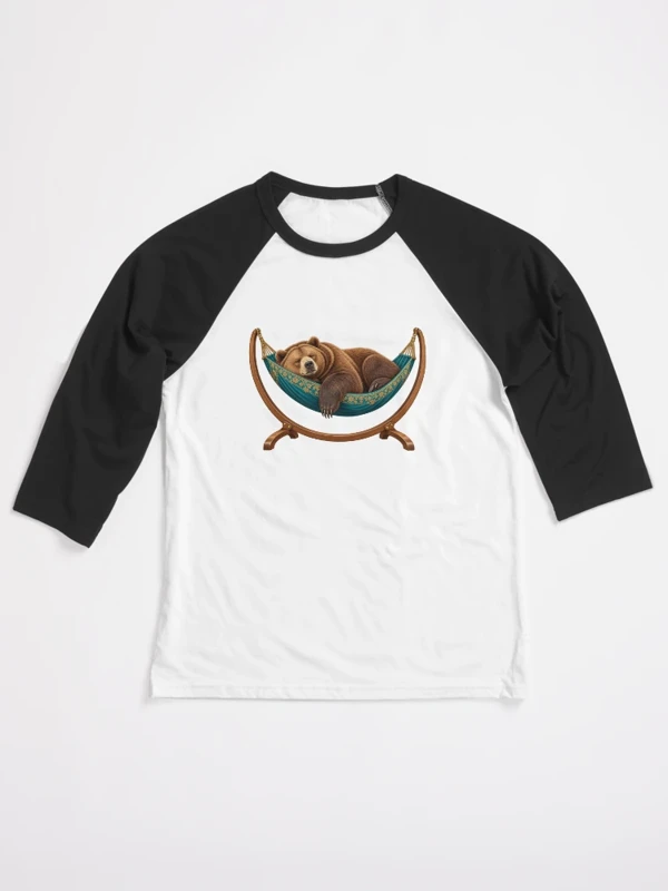 Ours endormi dans un hamac fleuri sur T-shirt baseball manches ¾ · Blanc / Noir