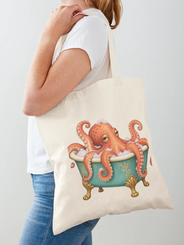 Pieuvre détendue dans une baignoire vintage sur Tote bag classique