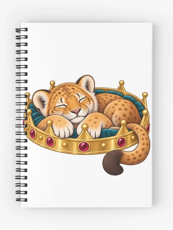Lionceau endormi dans une couronne royale sur Cahier à spirale