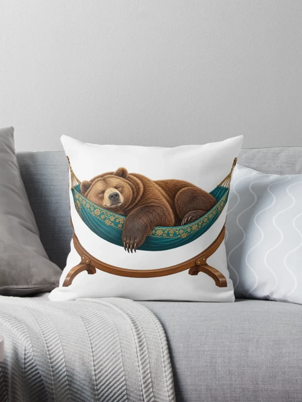 Ours endormi dans un hamac fleuri sur Coussin