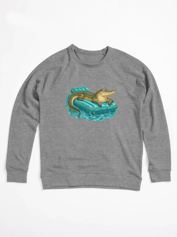 Crocodile en vacances sur son matelas gonflable sur Sweatshirt léger · Gris chiné