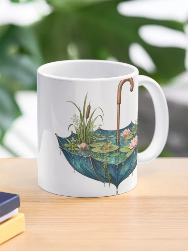 Parapluie transformé en bassin aux nénuphars sur Mug classique