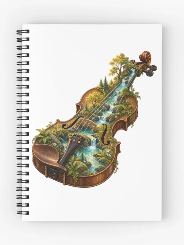 Une rivière traverse un violon ancien sur Cahier à spirale