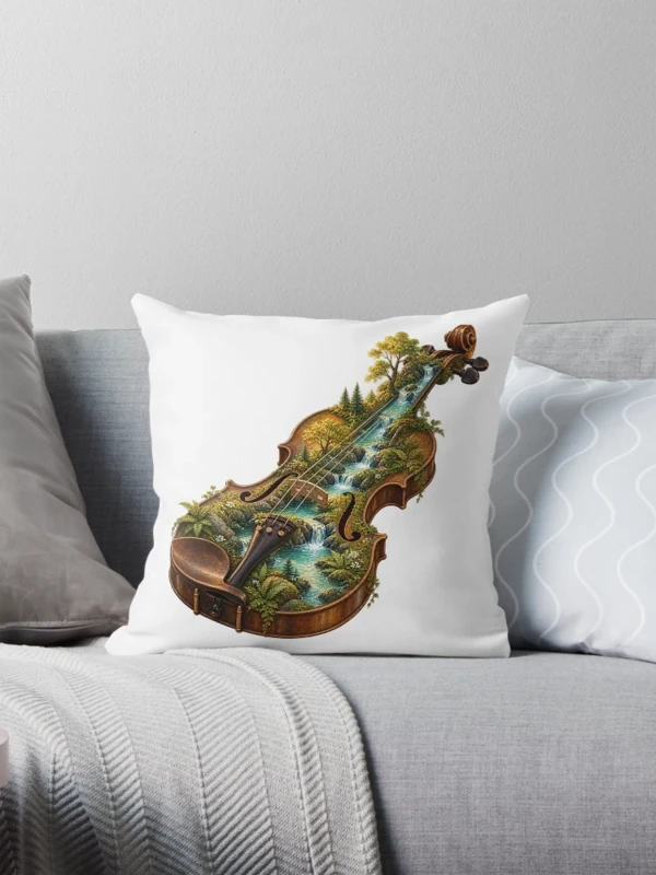 Une rivière traverse un violon ancien sur Coussin