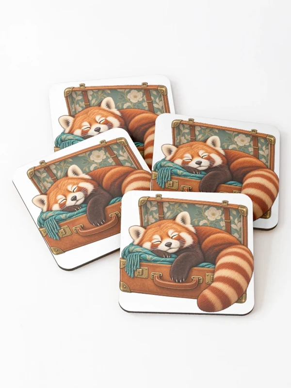 Panda roux endormi dans une valise sur Dessous de verre (lot de 4)