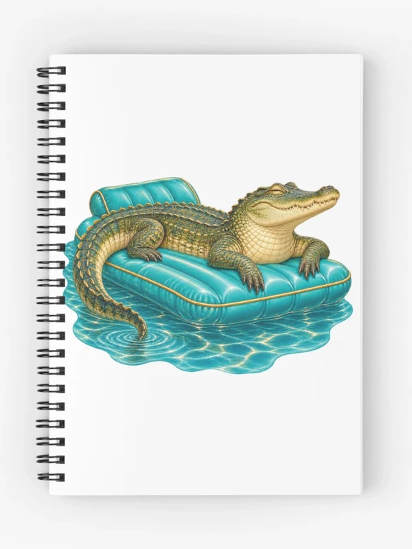 Crocodile en vacances sur son matelas gonflable sur Cahier à spirale