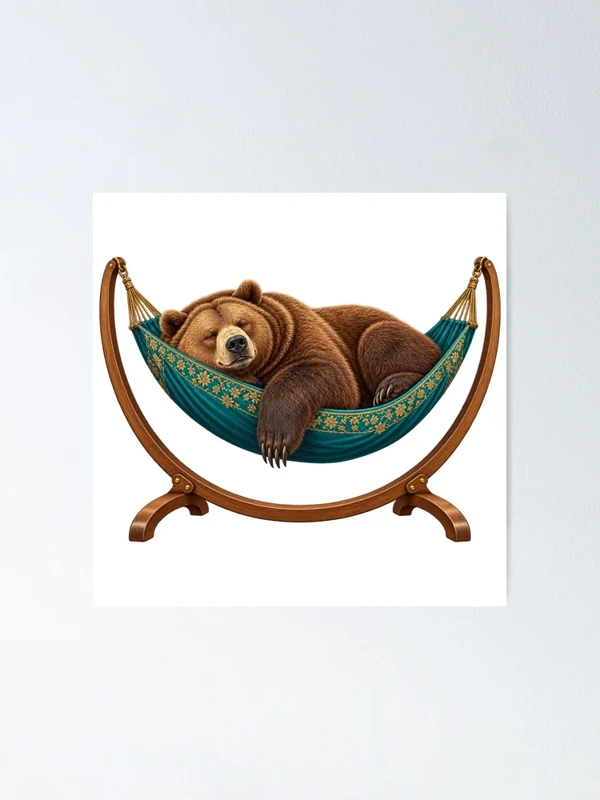Ours endormi dans un hamac fleuri sur Poster