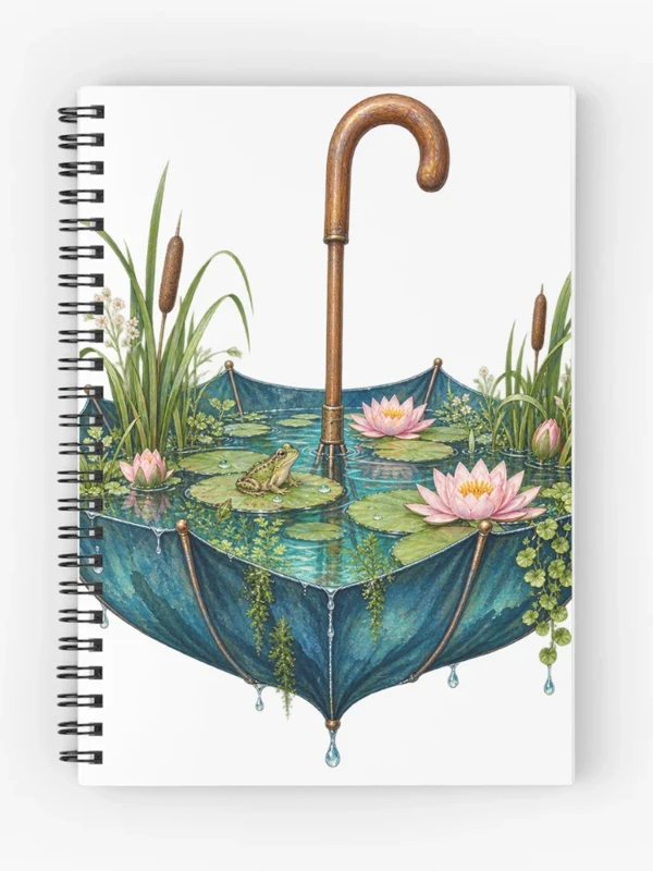 Parapluie transformé en bassin aux nénuphars sur Cahier à spirale