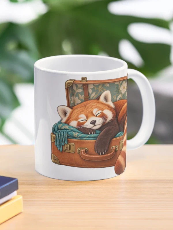 Panda roux endormi dans une valise sur Mug classique