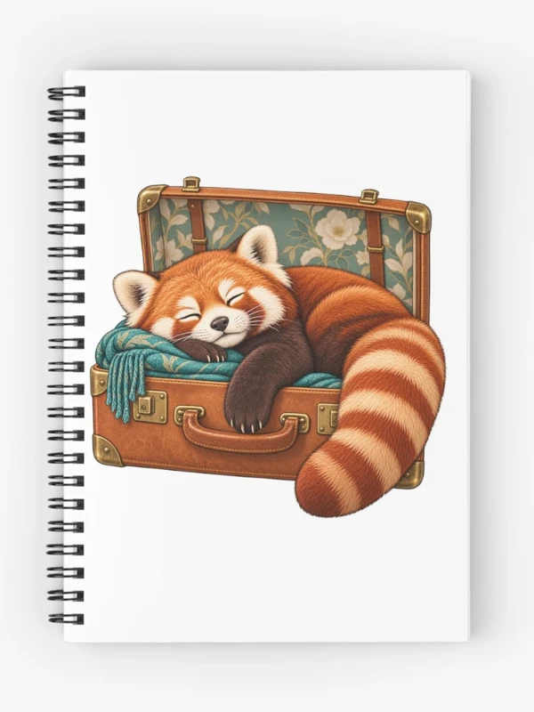 Panda roux endormi dans une valise sur Cahier à spirale
