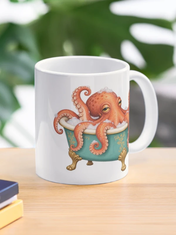 Pieuvre détendue dans une baignoire vintage sur Mug classique