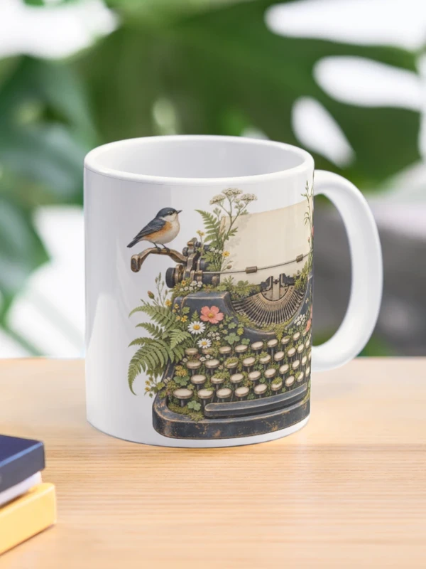 Machine à écrire envahie de fleurs sauvages sur Mug classique