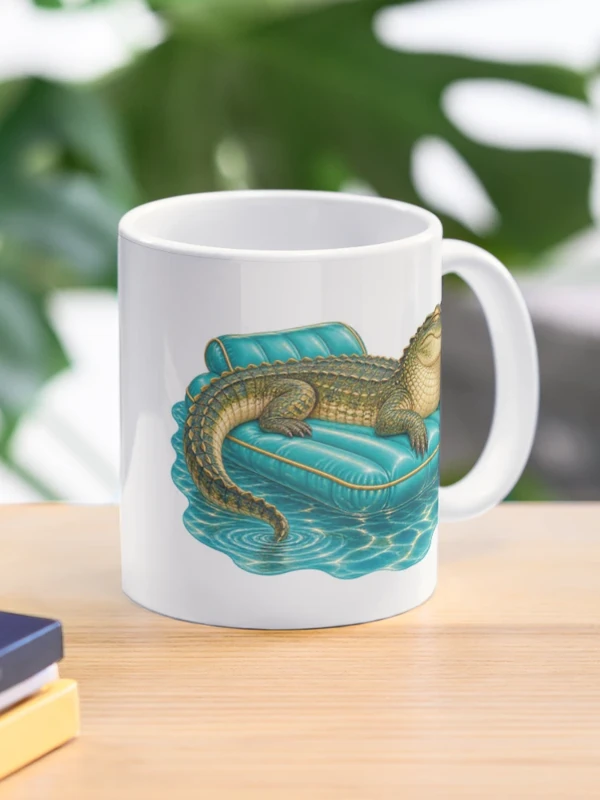 Crocodile en vacances sur son matelas gonflable sur Mug classique