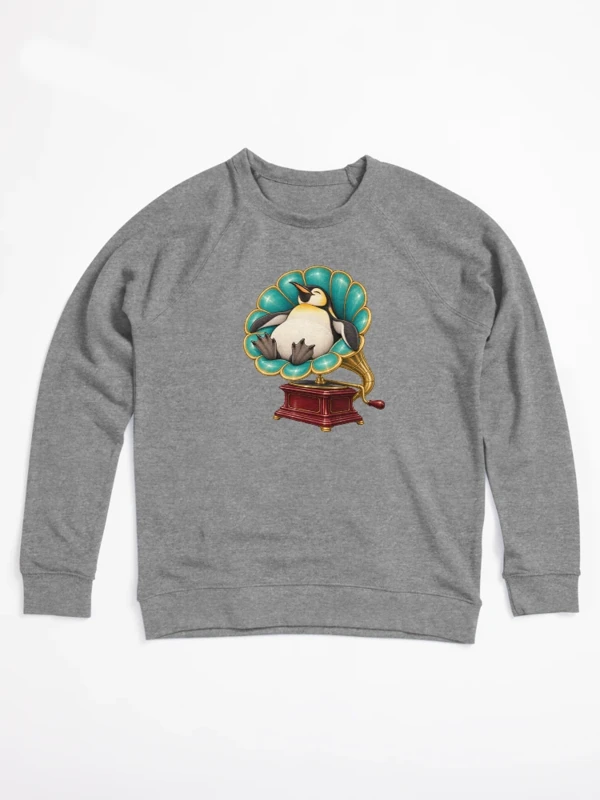 Manchot détendu dans un gramophone ancien sur Sweatshirt léger · Gris chiné