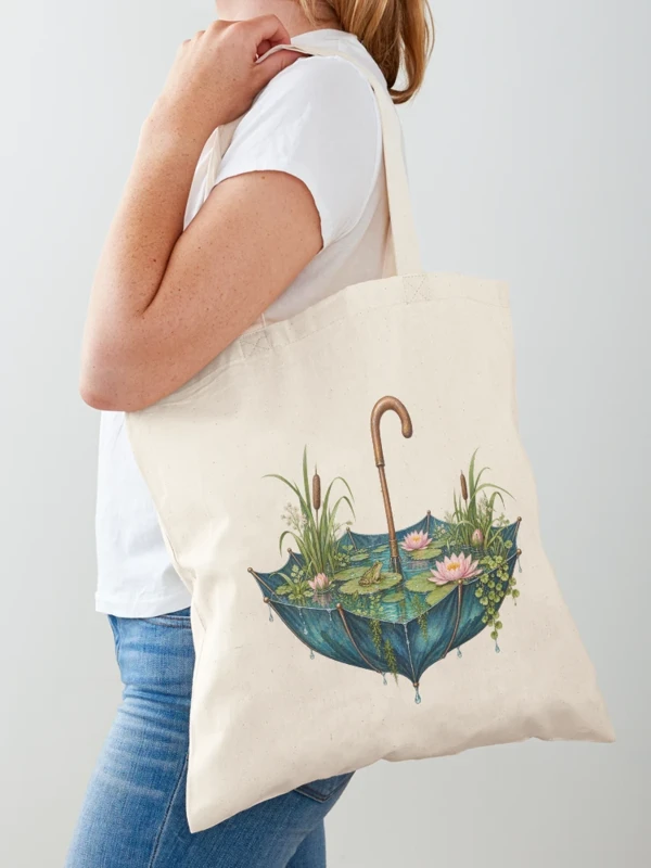 Parapluie transformé en bassin aux nénuphars sur Tote bag classique