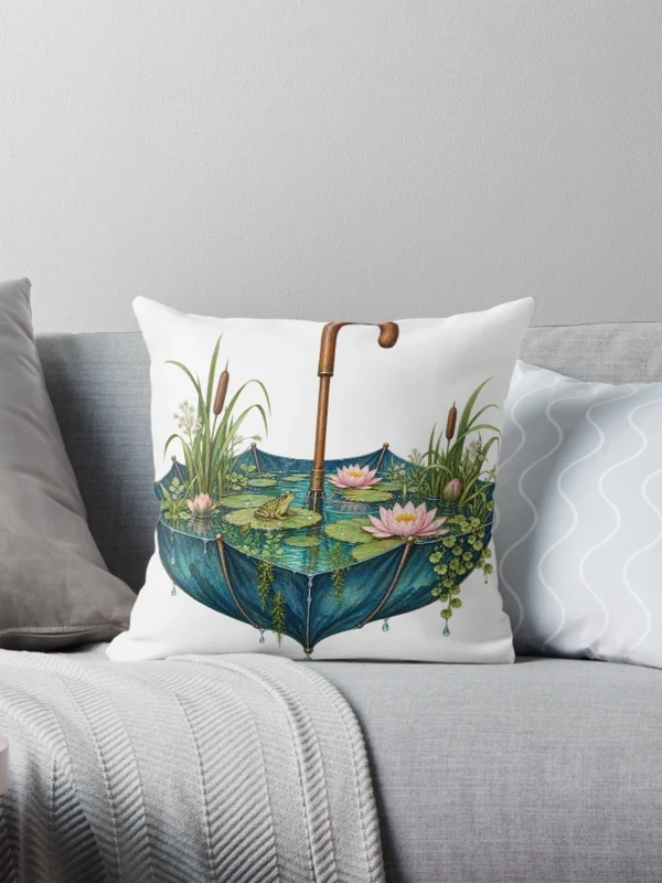 Parapluie transformé en bassin aux nénuphars sur Coussin