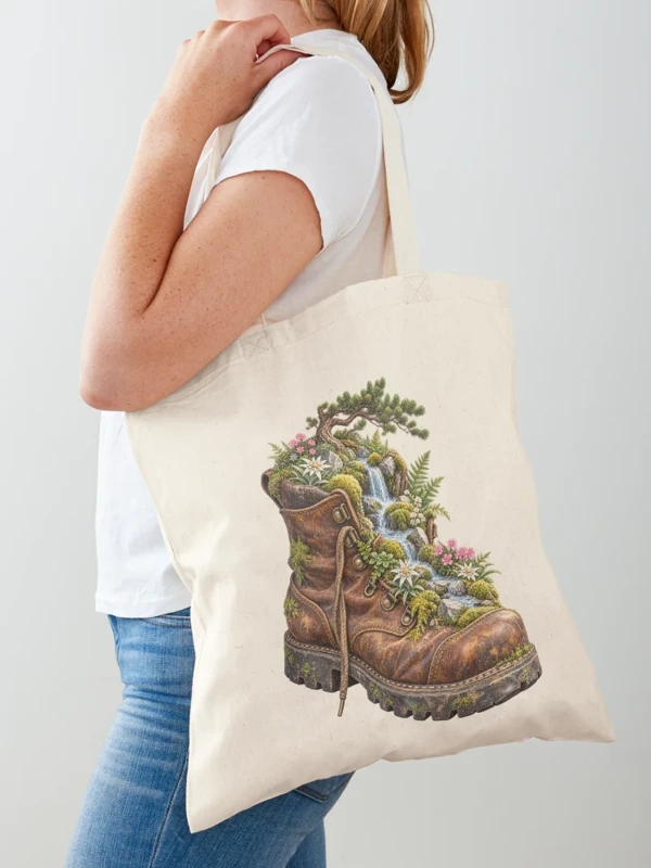 Chaussure de randonnée devenue jardin alpin sur Tote bag classique