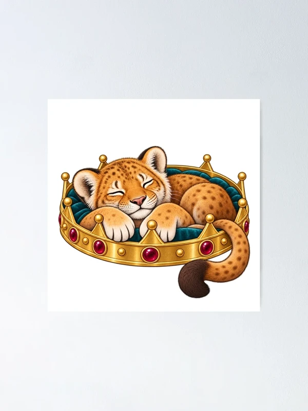 Lionceau endormi dans une couronne royale sur Poster