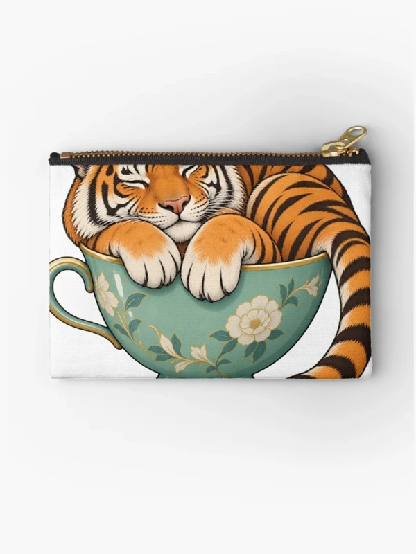 Tigre endormi dans une tasse fleurie sur Pochette
