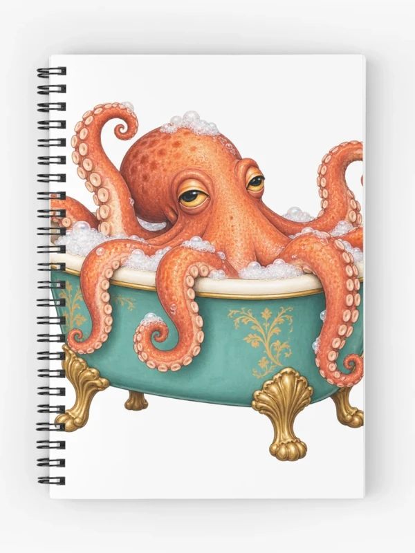 Pieuvre détendue dans une baignoire vintage sur Cahier à spirale