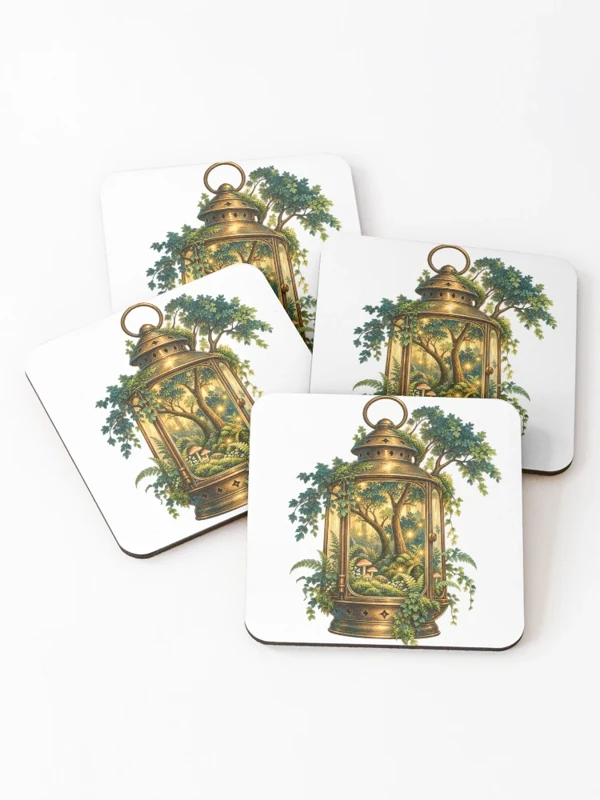 Une forêt lumineuse dans une lanterne ancienne sur Dessous de verre (lot de 4)