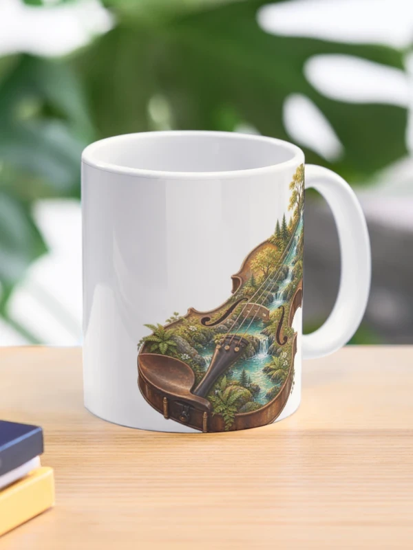 Une rivière traverse un violon ancien sur Mug classique