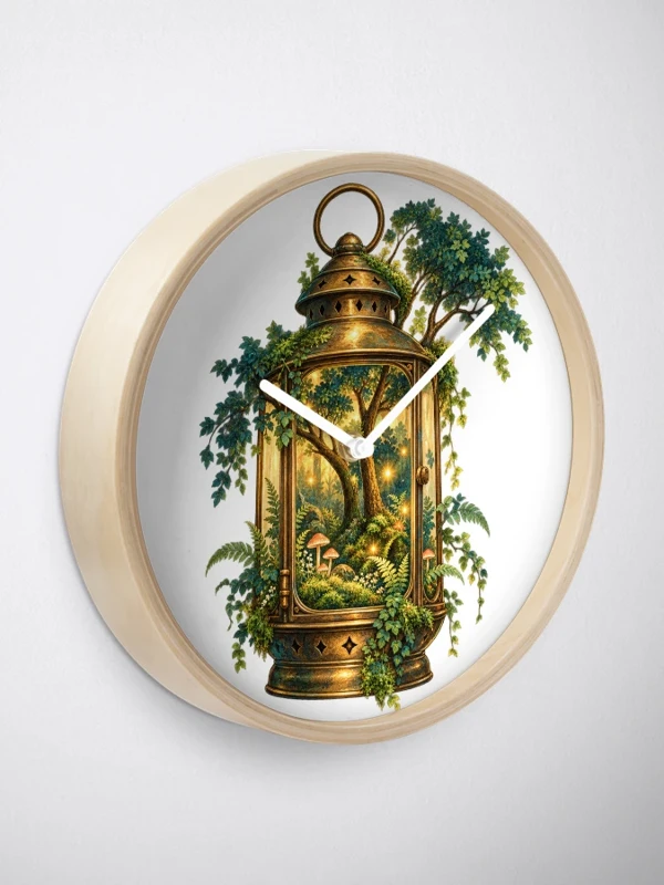 Une forêt lumineuse dans une lanterne ancienne sur Horloge · Bambou naturel