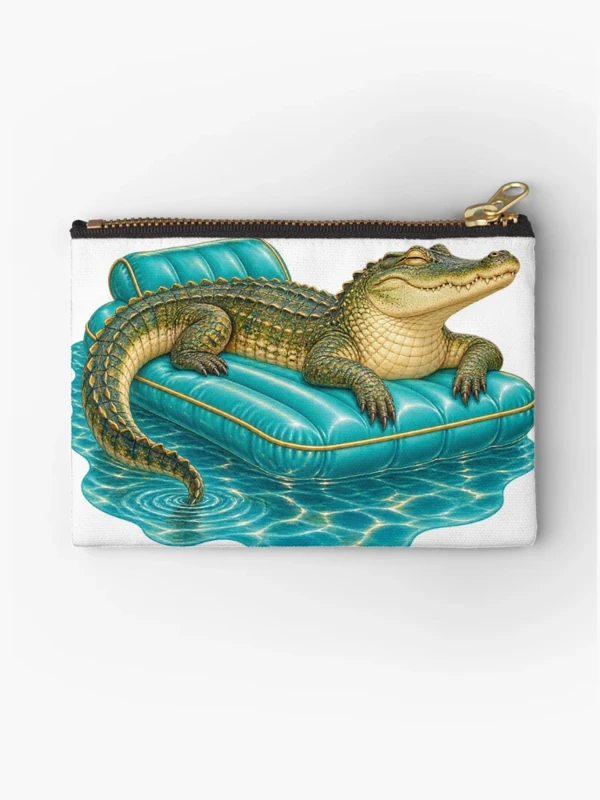 Crocodile en vacances sur son matelas gonflable sur Pochette