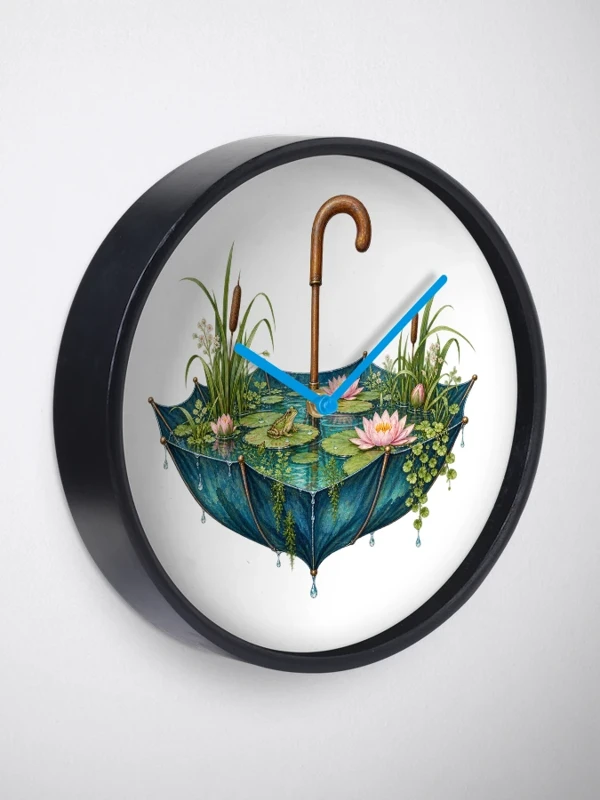 Parapluie transformé en bassin aux nénuphars sur Horloge · Noir