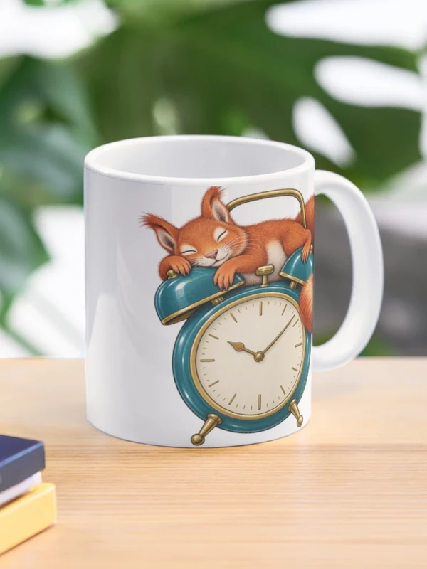 Écureuil endormi sur un réveil ancien sur Mug classique