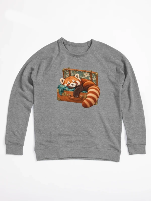 Panda roux endormi dans une valise sur Sweatshirt léger · Gris chiné