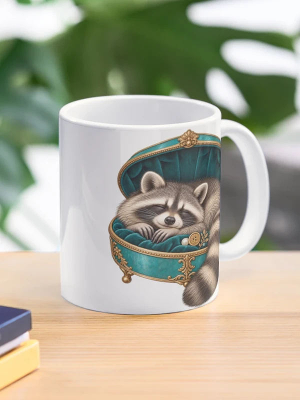 Raton laveur endormi dans un écrin précieux sur Mug classique