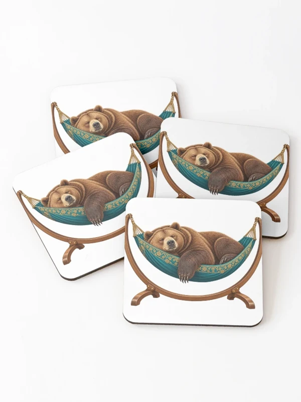 Ours endormi dans un hamac fleuri sur Dessous de verre (lot de 4)