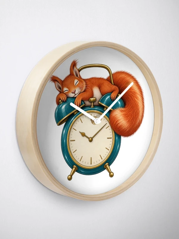 Écureuil endormi sur un réveil ancien sur Horloge · Bambou naturel