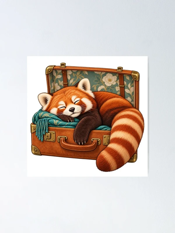 Panda roux endormi dans une valise sur Poster