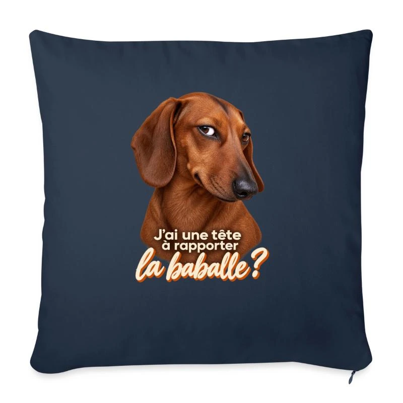 Teckel pas convaincu sur Housse de coussin 45 × 45 cm · bleu marine
